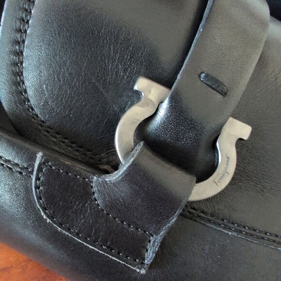Salvatore Ferragamo Black Dress Moccasin Gancini Leather Loafers Size 13 D Italy - Picture 4 of 10
